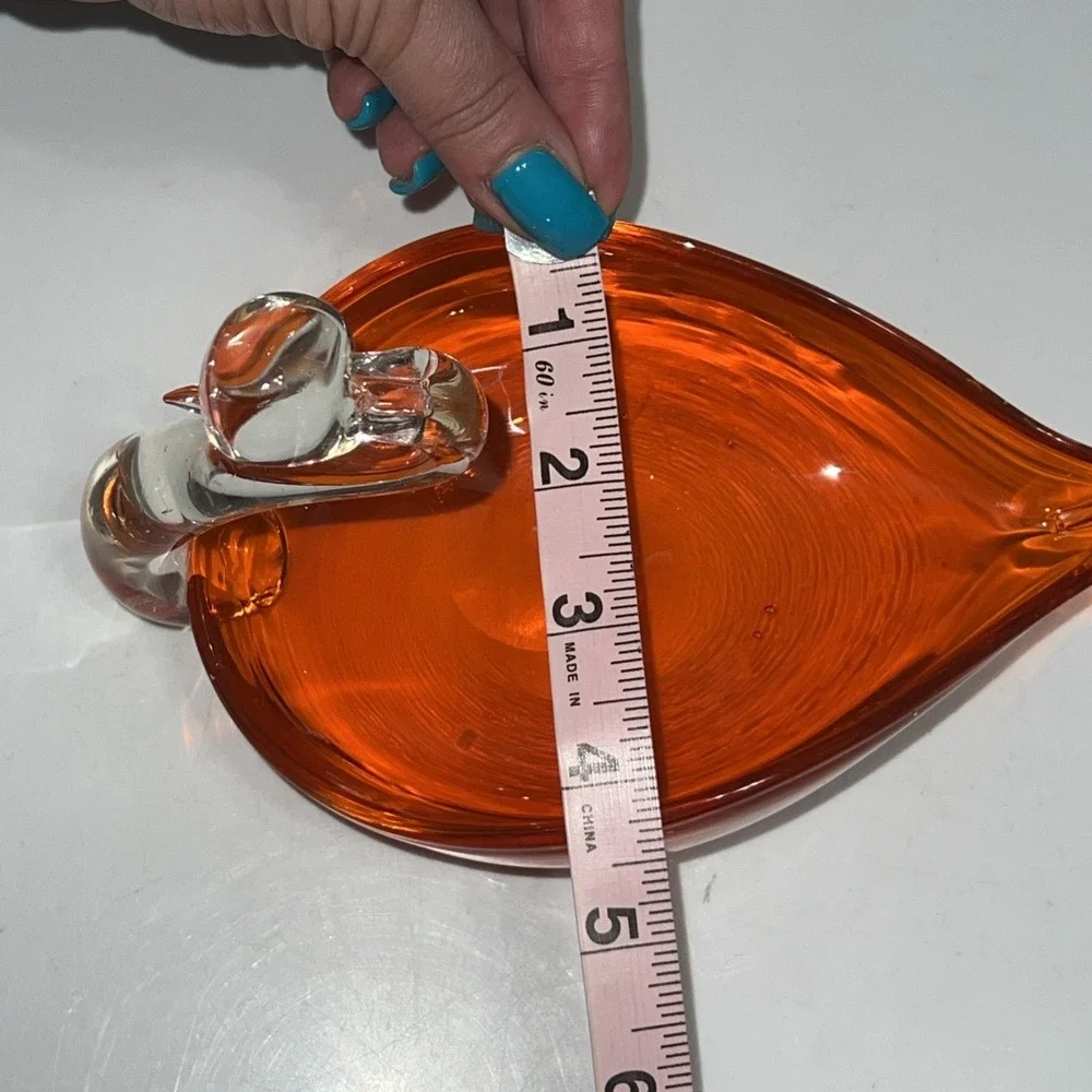 Vintage Mid Century Modern Orange Art Glass Bird Swan Candy Dish Bowl Decor Chip